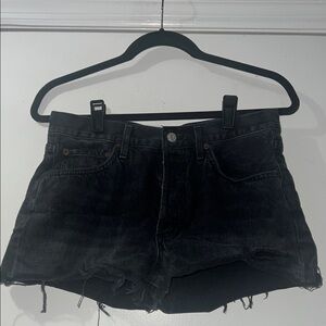 Agolde Black Frayed Hem Denim Shorts